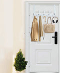 Over The Door Hook Rack With Five Tri Hooks For Towels And Clothes White Door Hanger Organizer For Bathroom Or Laundry