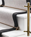 Stylish Brass Stair Runner Rod Kit With Non Slip Brackets And End Caps For Vintage Carpet Runners On Elegant Homes, Offices Or Hotels Easy Secure Installation, 1.6cm rod