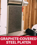 Close-up of graphite-covered steel platen on Heavy Duty 6 By 48 Inch Belt And 12 Inch Disc Sander With Closed Stand One Point Five Horsepower.