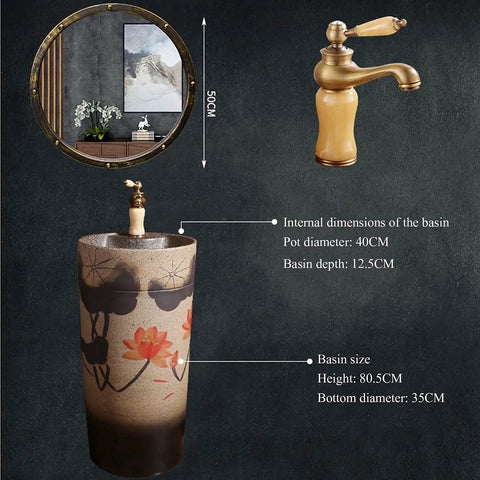 Modern Handmade Vessel Sink For Bathroom Vanity Bundle Includes Faucet And Drain With Installation Hole And Overflow For No Sweat Install Indoors Or Outdoors Daily with floral design.