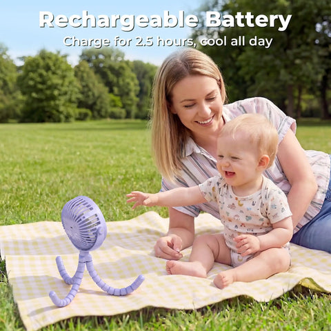 Rechargeable Battery Operated Stroller Fan Clip On For Car Seat Crib Treadmill Wagon And More Portable Baby Travel Essential