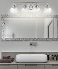 34 Inch Chrome Shirley 4 Light Vanity Light With Metal Wall Sconce And Clear Seeded Glass Shade over modern bathroom