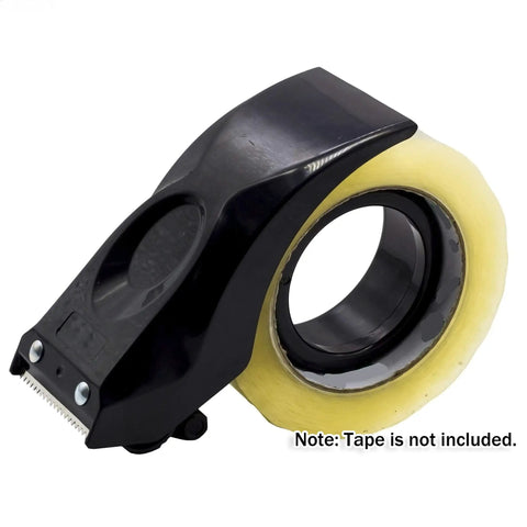 Easy Mount 2 Inch Tape Gun Dispenser For Packing And Sealing Ergonomic Black Handheld Tool With Durable ABS Plastic Quick Tape Replacement Keeps Tape On Reel Perfect For Warehouse And Shipping Tasks. black ABS tape gun with 2-inch tape roll