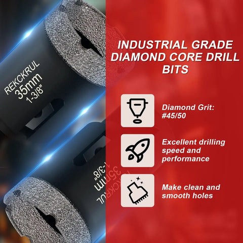 Heavy Duty 14 Piece Diamond Core Drill Bit And Hole Saw Kit With Quick Drop Core Extractor For Concrete Masonry Work featuring a 35mm diamond core drill.
