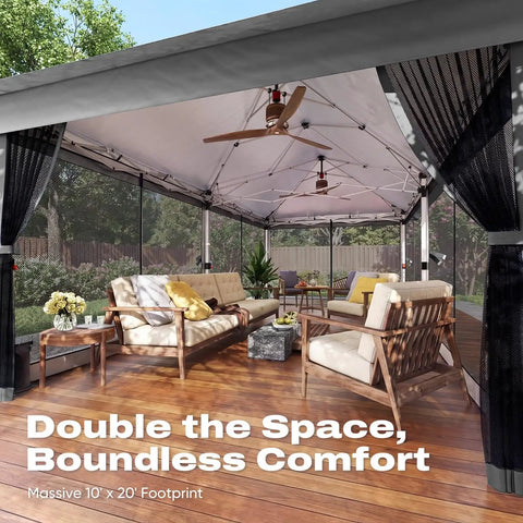 Pop Up Gazebo 10x20 Foot Instant Portable Canopy Shelter Easy One Person Setup No Fuss Folding Backyard Patio Party Tent