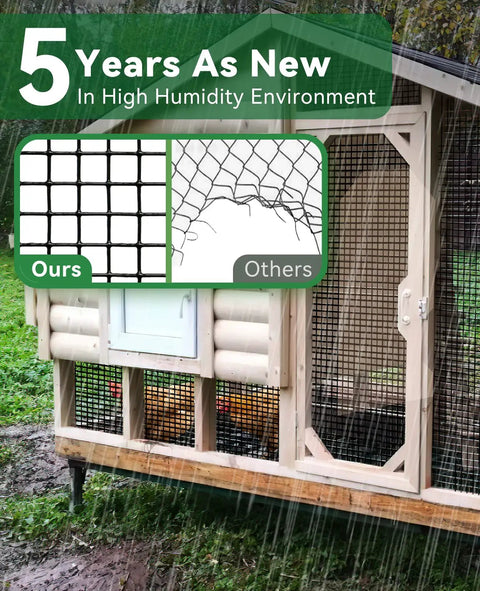 Hardware Cloth 1/2 Inch Square Mesh 19 Gauge Black Vinyl Coated Wire Roll shown in chicken coop fencing comparison