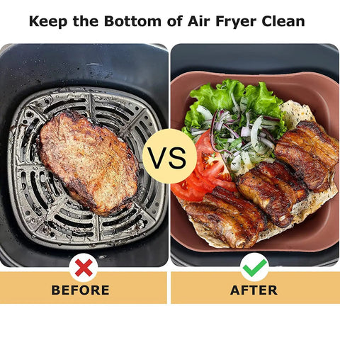 Two Pcs Silicone Air Fryer Liners 8 Inch Nonstick Reusable Parchment Paper Fits 3.6 to 6.8 Qt Square Air Fryers Easy Cleanup