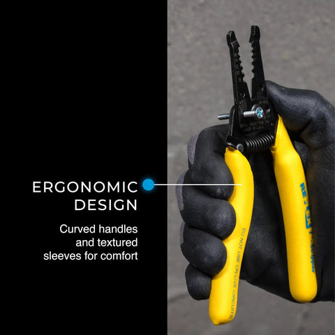 Wire Stripper Tool For 8-16 Solid And 10-18 Stranded Wire With Precision Stripping Holes, Ergonomic Curved Handles Display