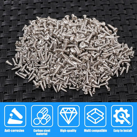 600 Piece M1 To M1.7 Miniature Self Tapping Screws Set Crosshead Carbon Steel Kit pile on textured mat