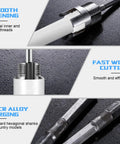 Pro Grade All In One Pipe Thread Cutting Tool With Integrated Internal And External Threading PVC PPR MPP Tubing Electric Drill Compatible Threader Kit close-up showing threading process and materials.