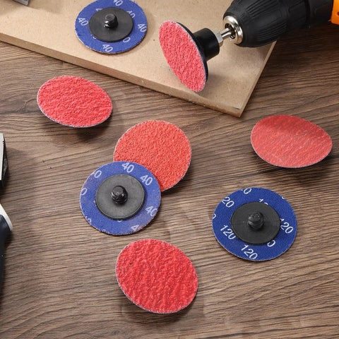 Professional 2 Inch Ceramic Sanding Discs 25 Pack 40 Grit Coarse Abrasive Wheels on wooden surface for die grinders.