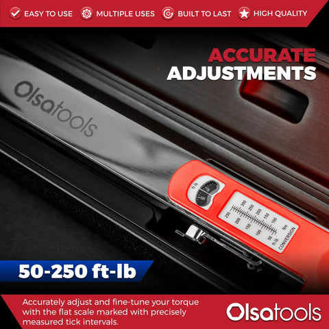 Flex Head Split Beam Torque Wrench With Easy Knob Dial Heavy Duty Clockwise Torque Industrial Grade 50 To 250 Ft Lb Range