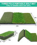 Tri Turf Golf Hitting Mat 24 By 24 Inch Portable Practice Mat for Indoor and Outdoor Use folded and unfolded views.