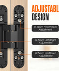 Close-up of Concealed Door Hinge Set For Cabinets Bookshelves And Hidden Doors 6 Inch 180 Degree Heavy Duty Adjustable Invisible Hardware