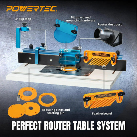 Ready To Rumble Benchtop Router Table With Beefed Up Metal Stand And Precision Adjustable Fence Kit, includes bit guard and dust port.
