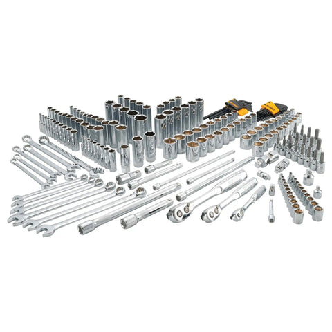 All In One 204 Piece Mechanics Tool Set With Quarter Inch, Three Eighths Inch, And Half Inch Drives, Deep And Shallow Sockets