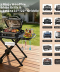 Heavy Duty Foldable Outdoor Grill Stand with Wide Ninja Woodfire and Blackstone Compatibility, sturdy table setup