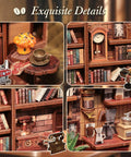 DIY Book Nook Kit For Adults And Teens 3D Wooden Miniature Dollhouse Puzzle With LED Light Tiny House Model close-up details