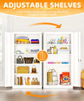 Tough As Nails Heavy Duty Steel Closet 72 Inch Tall Lockable Storage Cabinet With Four Adjustable Shelves For Garage Workshop Or Home Office Top Shelf White Metal Cupboard showing adjustable shelves with various items.