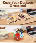 Rotating Art Supply Storage Organizer With 360 Degree Spin Base Kid Friendly Craft Caddy For Classrooms And Desks on wooden desk