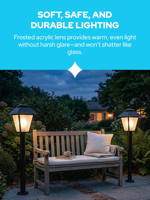 Outdoor Post Light Fixture Fits 3 Inch Lamp Posts With E26 Base Waterproof Lantern illuminating patio at night