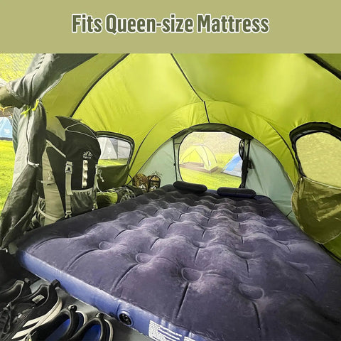 Interior of Two Person Pop Up Camping Tent Waterproof Instant Setup Easy Peasy One Touch Open with queen-size air mattress inside.