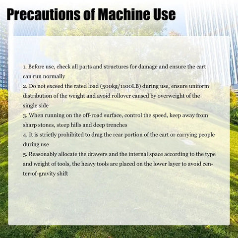 Precautions for using Pro Level Heavy Duty 7 Drawer Cold Rolled Steel Tool Chest and Roller Cart to ensure safety.