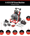 Professional Workhorse 5/8 Inch Brushless Drain Cleaning Drum Machine Auto Feed Cable Counter Cordless Heavy Duty Sewer Snake Kit with batteries and charger.