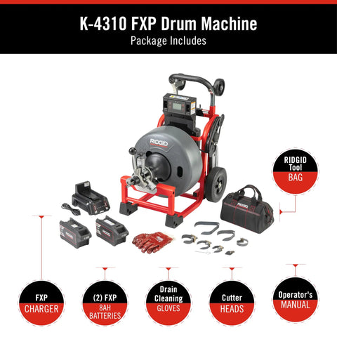 Professional Workhorse 5/8 Inch Brushless Drain Cleaning Drum Machine Auto Feed Cable Counter Cordless Heavy Duty Sewer Snake Kit with batteries and charger.