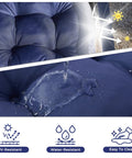 Durable Outdoor Chair Cushions Set Of 2, 19 X 19 X 5 Inches, Waterproof And Fade Resistant Navy Blue Cushions showing UV and water resistance