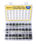 DIY Friendly Electrolytic Capacitor Kit With 24 Values And 240 Pieces open box showing inline aluminum caps
