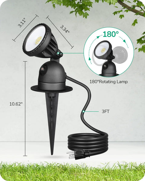 Outdoor Spotlight Kit With 3 Interchangeable Lenses Red Yellow Green 120V 12W 4000K Dusk To Dawn Landscape Lighting Waterproof UL Listed