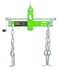 Front view of Engine Leveler 1500 Lb Capacity With Four Point Mounting System And Three Chain Positions, green steel frame