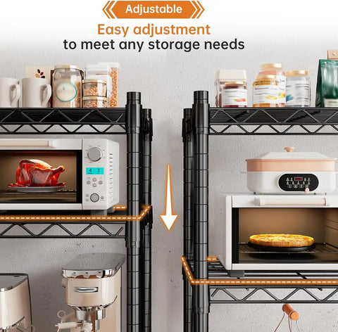 72 Inch Beefy Heavy Duty Metal Shelving Unit With 5 Tier Storage For Kitchen Pantry And Garage Maximum 1100 Lb Capacity Total 220 Lb Per Shelf Space Saving Wire Shelves Easy Assembly Durable Design adjustable wire shelving in kitchen with pantry jars and appliances