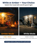 Aluminum RV Porch Light With Dual Color White And Amber, 1400 Lumen Outdoor Lamp for Campers, Trailers, and Motorhomes in use