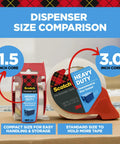 Dispenser size comparison of 1.5 inch core and 3.0 inch core for Heavy Duty Packing Tape With Dispenser 1.88 X 54.6 Yd Clear Tape.