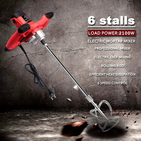 2100W Handheld Electric Concrete Mixer Workhorse Portable Cement Mixer for Mortar Plaster Paint with 6 Speed Control
