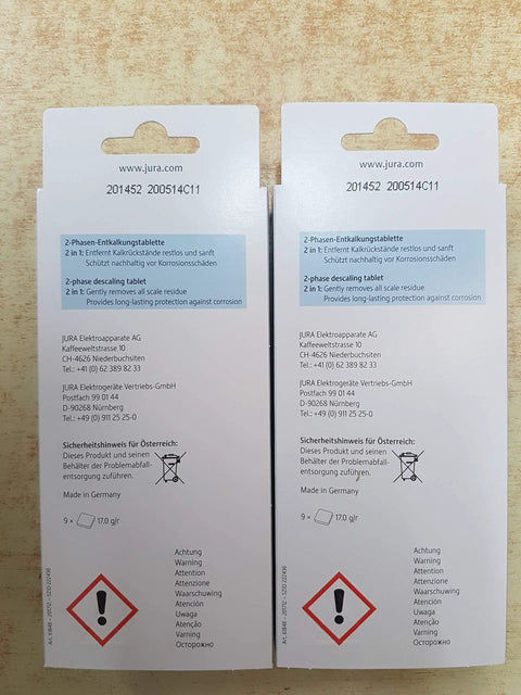Back of packaging for Descaling Tablets For All Espresso Machines 18 Count Fast Dissolving Cleaner That Keeps Brews Rich And Hot At Home