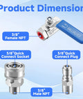 Beefed-Up 3/8 Inch Quick Connect Shut Off Ball Valve For Pressure Washer Hose Stainless Steel 5000 PSI dimensions