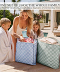 Family using Two Pack Large Wet Dry Bags For Swimwear And Laundry, Waterproof Travel Organizer next to pool
