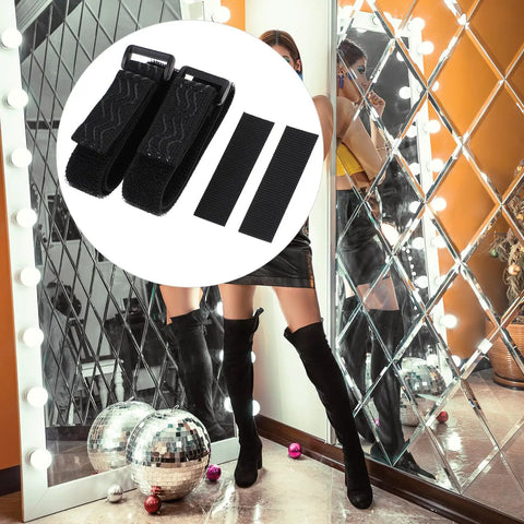Womens Anti Slip Knee High Boot Grippers With Adjustable Elastic Bands Keep Em Locked In Place Non Slip Footwear Accessories showcased next to mirror.