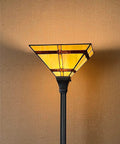 Stained Glass Tiffany Style Torchiere Floor Lamp 69 Inch Tall Cream Brown Antique Uplight With Totally Handmade Shade And Resin Base