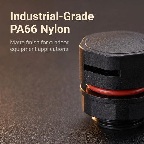 6 Pack IP68 M12x1.5 Air Vent Breather Screws Bad Ass Rugged Build showing PA66 nylon material and matte finish