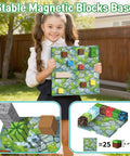 Child holding Dope Magnetic Base Plates Set For Minecraft Four Green 4x4 Base Boards Magnetic Building Blocks Foundation