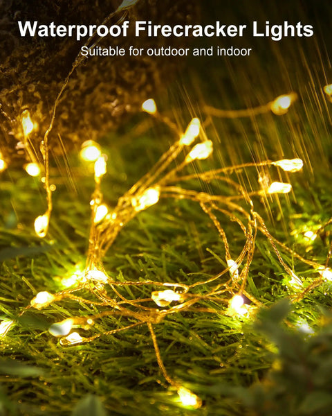 Battery Powered Fairy Lights 60 Warm White LED String On Waterproof Silver Wire Five Feet With Firecracker Lit Starry Look