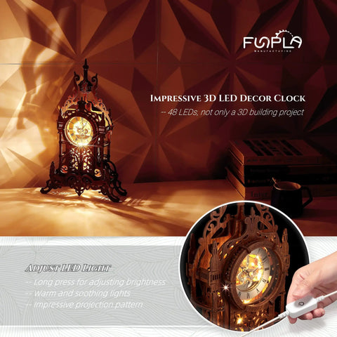LED 3D Wood Puzzle Clock Tower Kit For Adults, Ultimate DIY Building Model And Home Decor Showpiece With LED Light Belt