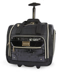 Underseat Carry On Luggage With Wheels, Compact Croc Black Travel Bag For Planes, spacious main compartment and trolley handle extended