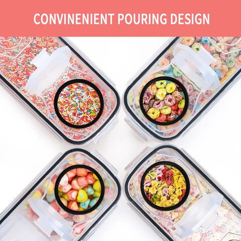 Four Six Piece Large Airtight Food Storage Containers With Lids 4L Cereal Canisters For Pantry Organization top view.