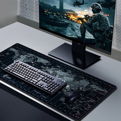 XXL Extended Gaming Mouse Pad With Premium Non Slip Base For Office And Gaming Setups 35.4 Inch By 15.7 Inch World Map Design Large Desk Mat Provides Cozy Space For Keyboard And Mouse with keyboard and mouse on desk