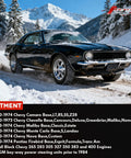 Classic Chevy Camaro with Chrome Power Steering Pump Comes With Double Groove V-Belt Pulley Key Way Shaft Bracket Kit driving in snow.